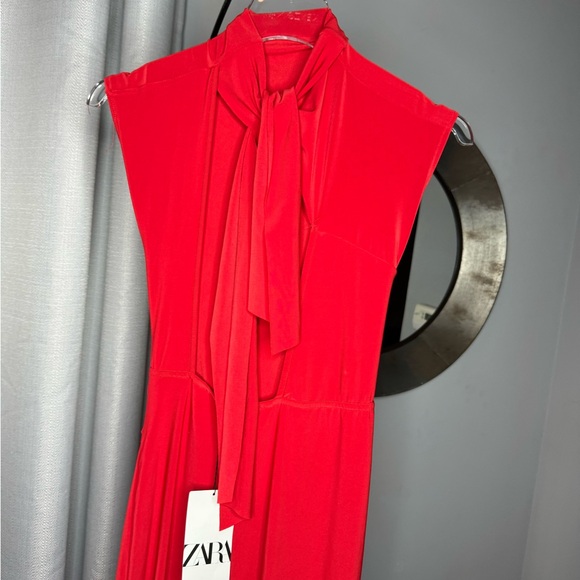 NWT Zara Woman Red Fluid Back Knot Dress Size L Large - Picture 8 of 10